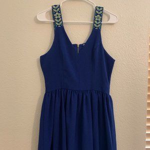 Royal blue, embroidered dress